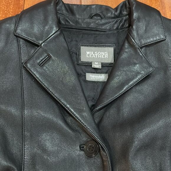 Wilsons Vintage Leather Black Belted Lined Jacket Size M - Picture 2 of 11